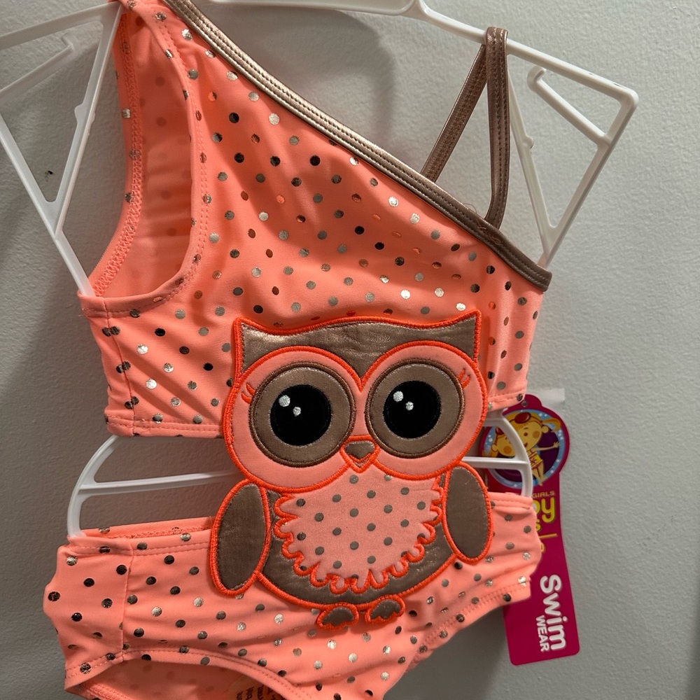 Kids Swimwear with Owl Design - Peach and Brown